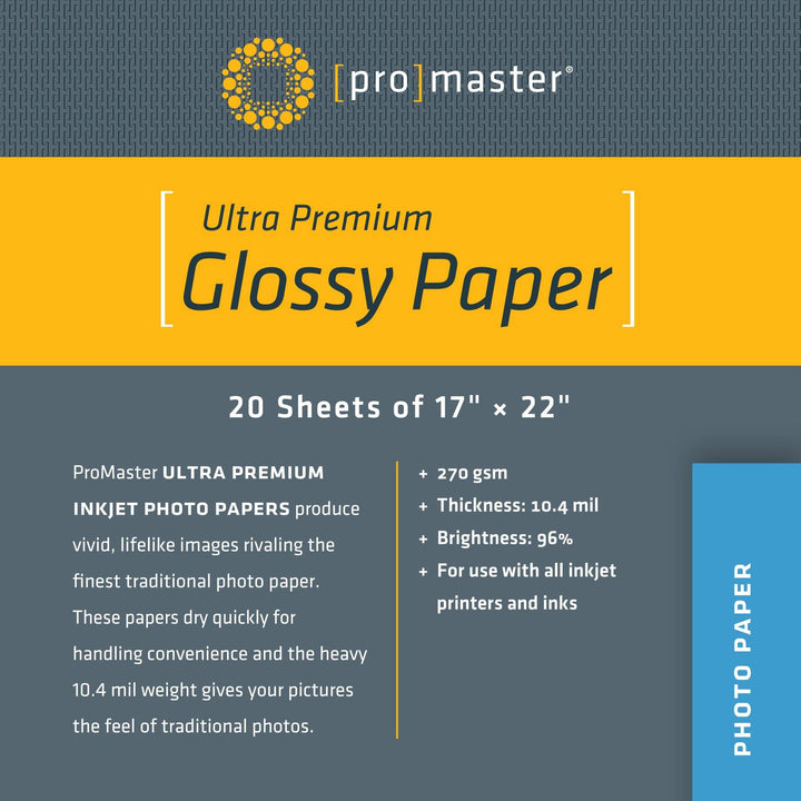 ProMaster Ultra Premium Glossy Inkjet Photo Paper - 17''x22'' - 20 Sheets | PROCAM