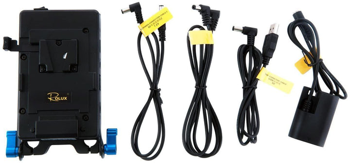 Rolux RL-VFU1 V-Mount Adapter Kit w/ 5V USB, 7.2V, 12V & LP-E6 Power Cables | PROCAM