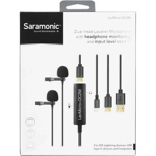 Saramonic LavMicro+DC2M Dual Omnidirectional Lavalier Microphone with Monitoring for iOS, Android & Computer at PROCAM | procam.com