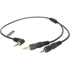 Saramonic SR-C2004 Dual Locking 3.5mm to Right-Angle 3.5mm Output Y-Cable for Two Wireless Receivers (13") at PROCAM | procam.com