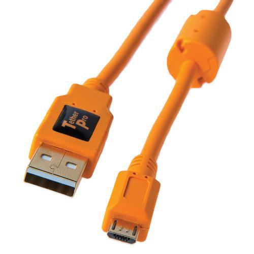 Tether Tools TetherPro USB 2.0 A Male to Micro-B 5-Pin Cable (15', Orange) | PROCAM