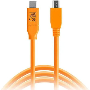 Tether Tools TetherPro USB Type-C Male to 5-Pin Micro-USB 2.0 Type-B Male Cable (15', Orange) at PROCAM | procam.com