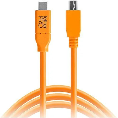 Tether Tools TetherPro USB Type-C Male to 5-Pin Mini-USB 2.0 Type-B Male Cable (15', Orange) at PROCAM | procam.com