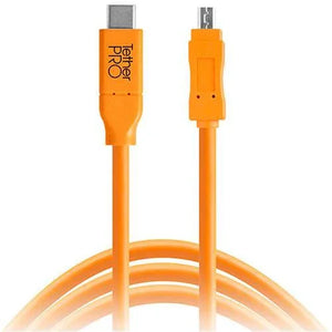 Tether Tools TetherPro USB Type-C Male to 8-Pin Mini-USB 2.0 Type-B Male Cable (15', Orange) at PROCAM | procam.com