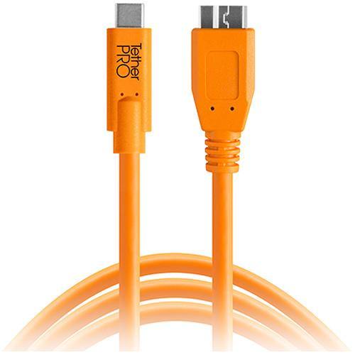 Tether Tools TetherPro USB Type-C Male to Micro-USB 3.0 Type-B Male Cable (15', Orange) | PROCAM