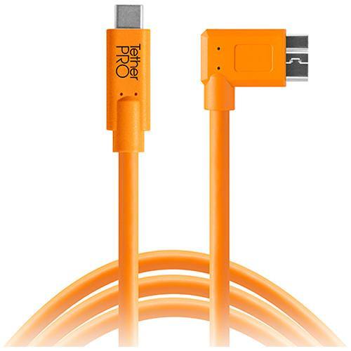 Tether Tools TetherPro USB Type-C Male to Micro-USB 3.0 Type B Male Cable (15', Orange, Right-Angle) | PROCAM