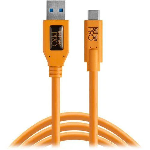 Tether Tools TetherPro USB Type-C Male to USB 3.0 Type-A Male Cable (15', Orange) at PROCAM | procam.com