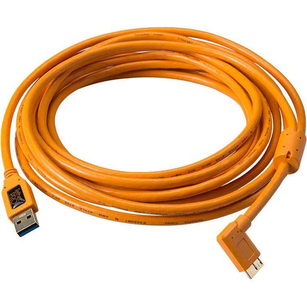 Tether Tools USB 3.0 Type-A Male to Micro-USB Right-Angle Male Cable (15', Orange) | PROCAM